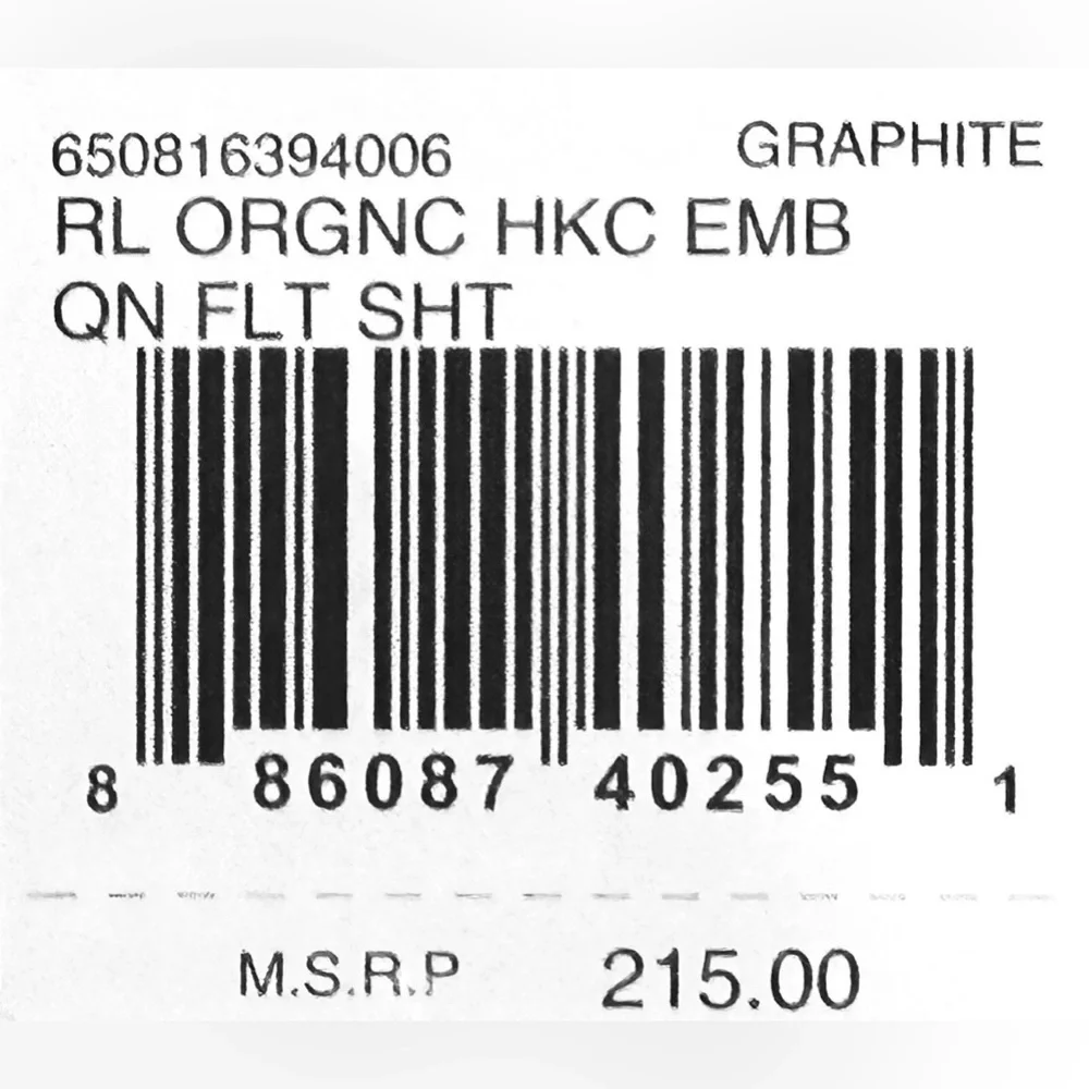 $215 NEW RALPH LAUREN HOME QUEEN FLAT SHEET 624TC SATEEN HANDKERCHIEF GRAPHITE